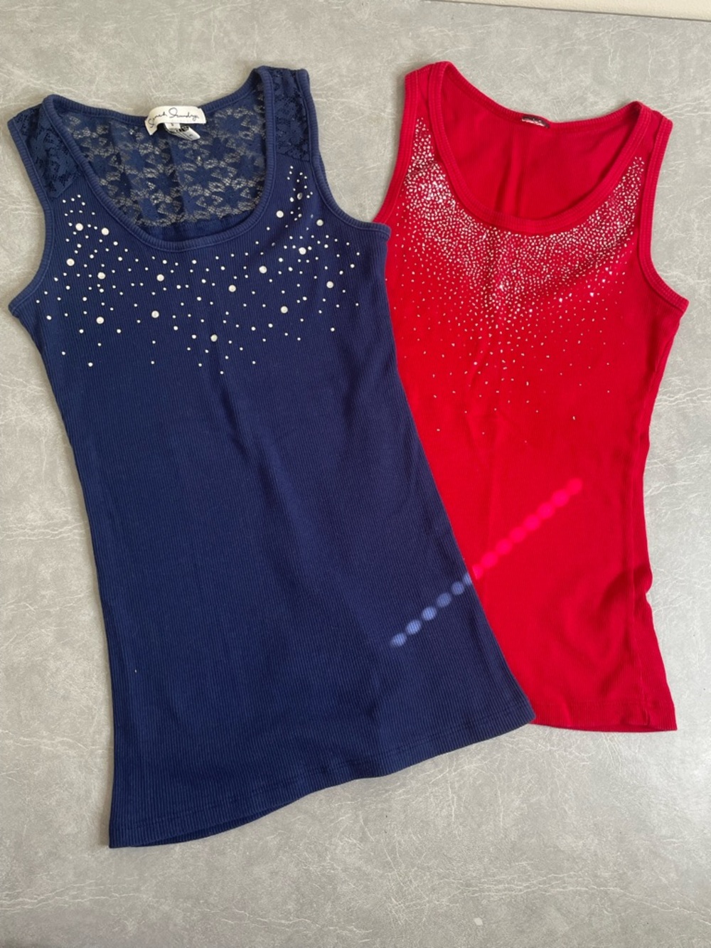 French Laundry Red and Navy Embellished Tank Tops (Set of 2)